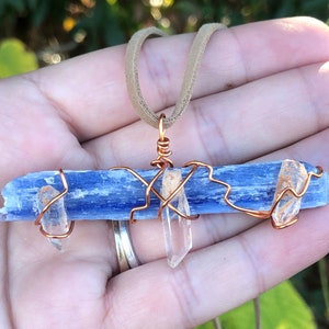 Blue Kyanite and Arkansas Quartz Crystal Pendant