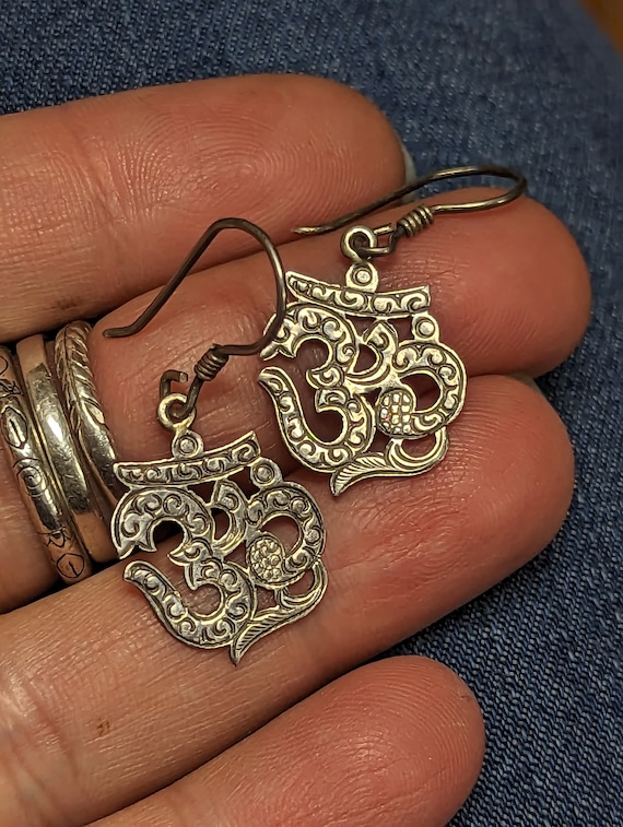 Larger Om Sterling Silver Earrings - image 1