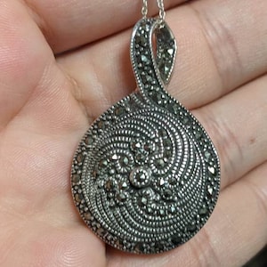 Reversible Marcasite and Onyx Sterling Silver Necklace