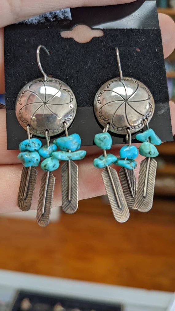 Sterling Silver Turquoise Feathers Awesome Earring