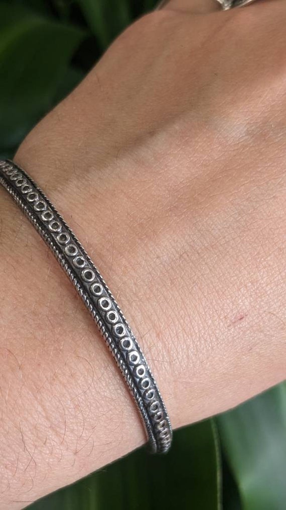 Large Signed Tribal Sterling Silver Bangle Bracele