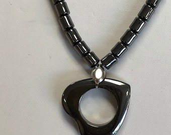 Hematite Open Heart Beaded Necklace