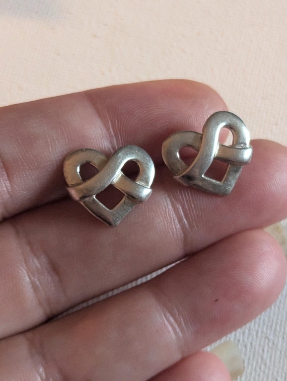 Vintage Sterling Silver Infinity Knot Heart Stud Earrings