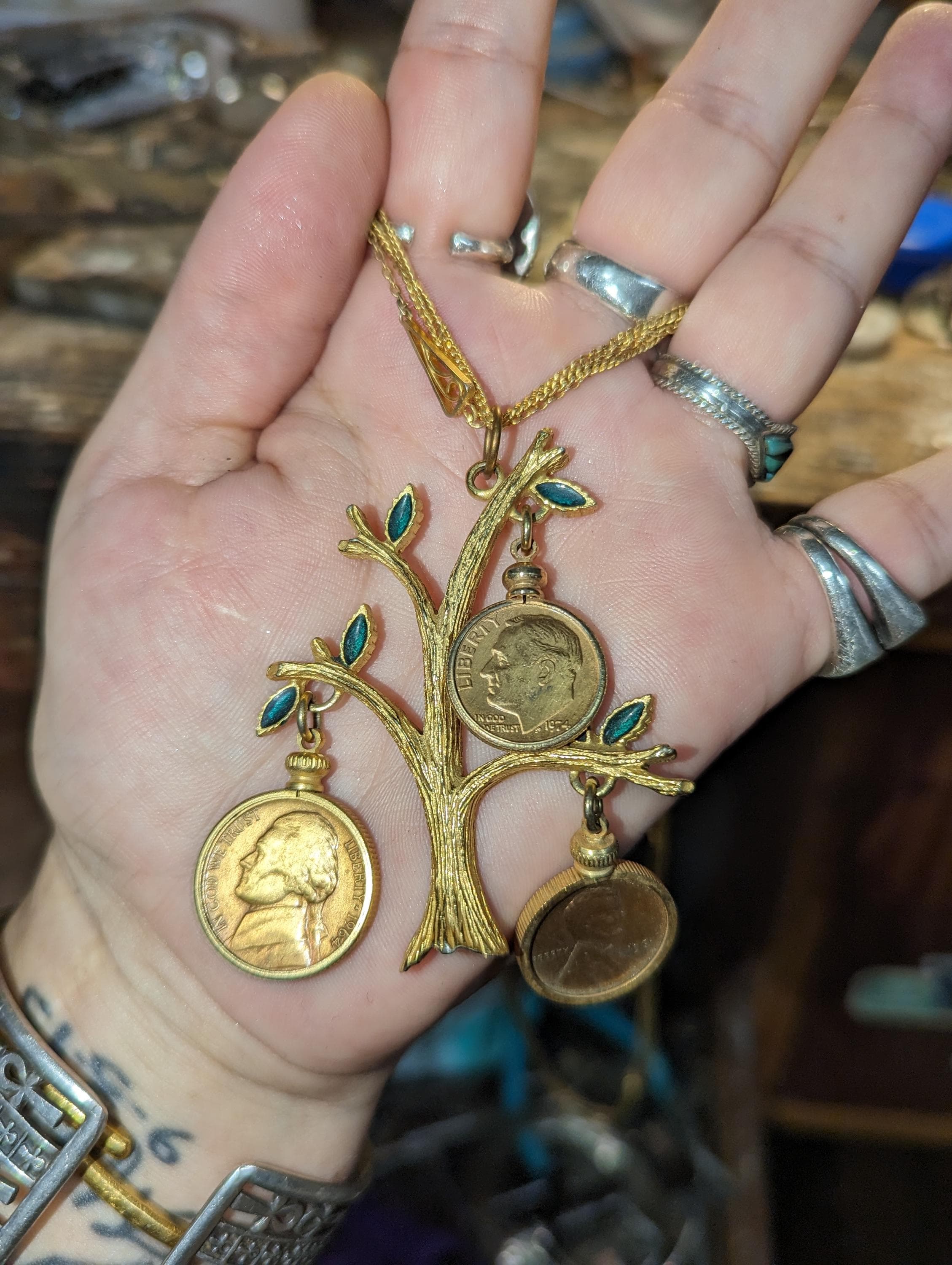Vintage Money Tree, Gold Plated Coin Necklace