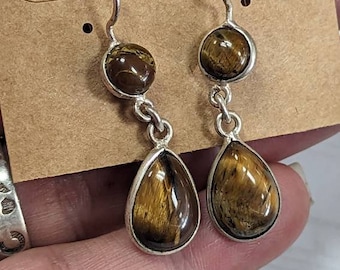 Pendientes colgantes de plata con ojo de tigre