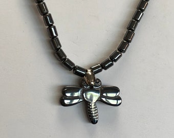 Hematite Dragonfly Beaded Necklace