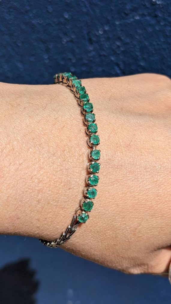 Natural Emerald Sterling Silver Bracelet