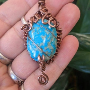 Large Persian Turquoise Wire Wrapped Pendant