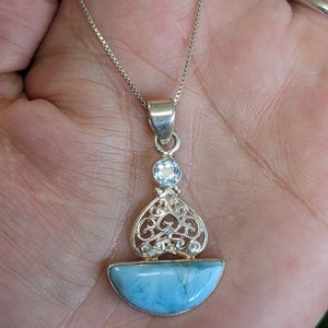 Larimar and Blue Topaz Sterling Silver Necklace.