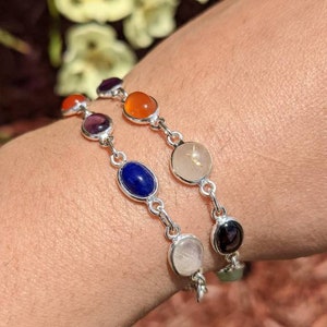 Sterling Silver Chakra Mixed Natural Gemstone Bracelet