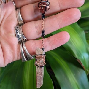 Natural Red Zircon Crystals and Singing Quartz Pendulum Wand Pendant
