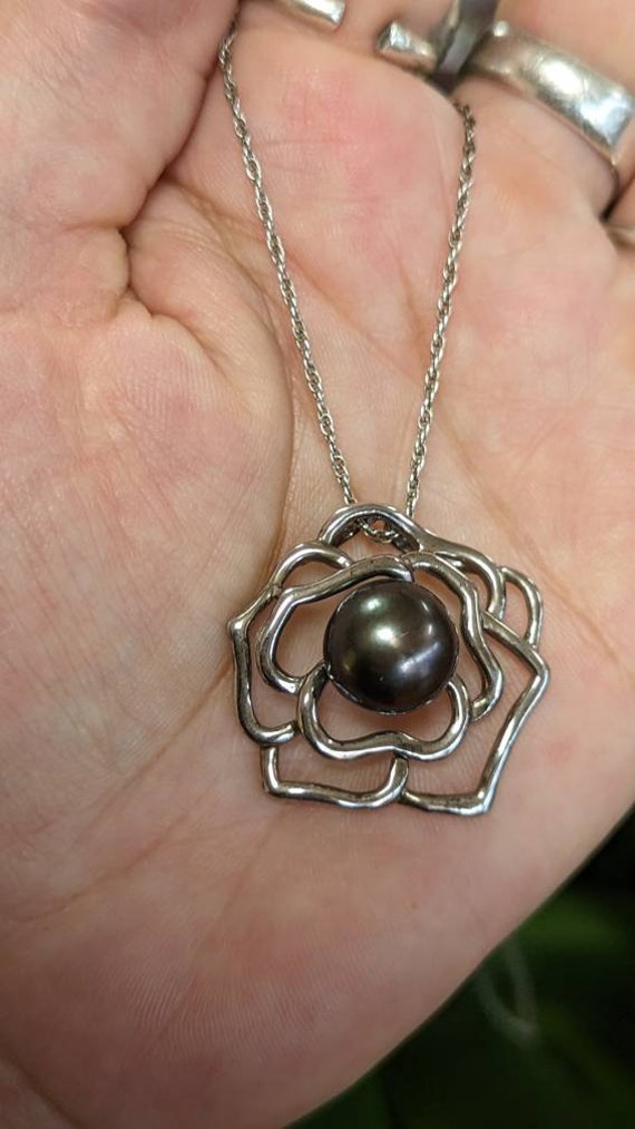 Black Pearl Sterling Silver Necklace
