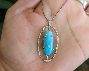 Colar artesanal em prata de lei com turquesa