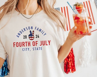 Matching 4th of July Graphic Tees, USA Peace Fingers Family Fourth of July Shirt, America Unisex T-Shirt