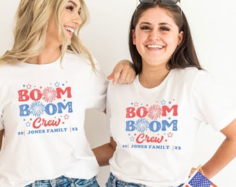 Custom Boom Boom Crew T-Shirt: Patriotic 4th of July Graphic Tee