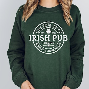 Custom Whiskey & Shenanigans Irish Pub Sweatshirt, Personalized Last Name St Patricks Day Sweater, Funny Drinking Shirt for Men and Women
