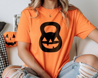 Halloween Weight Lifting Shirt: Kettlebell Pumpkin T-Shirt