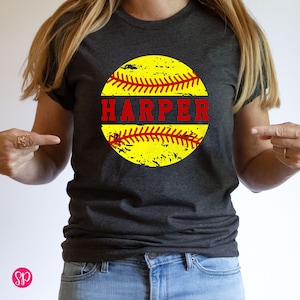 Distressed Softball with Custom Name Shirt: Sports Mom Graphic Tee