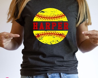 Distressed Softball with Custom Name, Softball Mom Shirt, Sport Lover Shirts