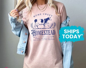 Home Sweet Homestead Shirt, Cute Farming Graphic Tee, Homesteading Mom Gift (NAVY INK)