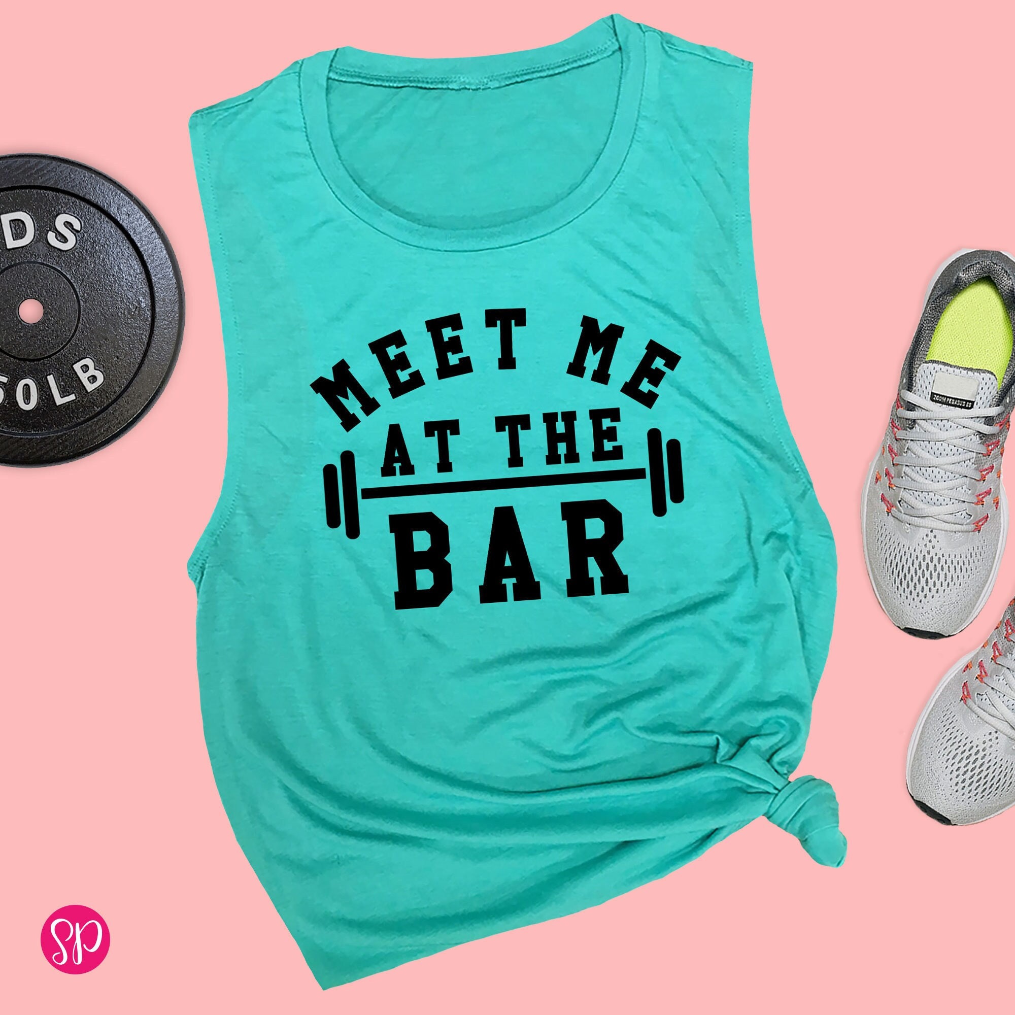 Funny Weightlifting Tank, Meet Me at the Bar with Barbell Muscle Tee, Gift for Gym Lover