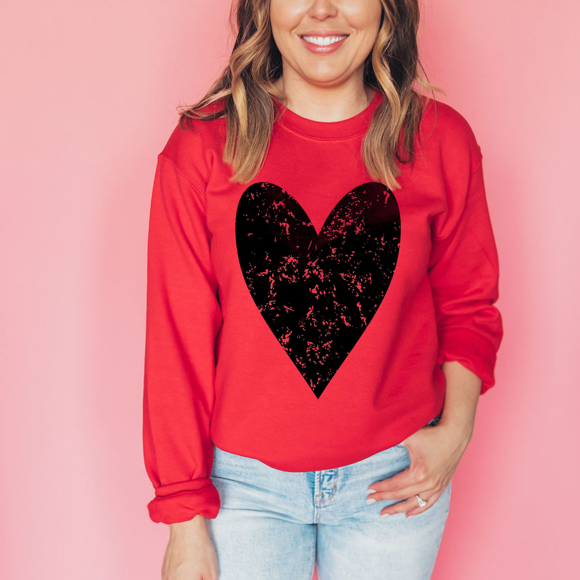 Distressed Heart Valentine's Day Sweatshirt Cute - Etsy