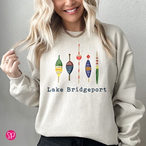 Watercolor Fishing Lures Sweatshirt with Lake Name, Custom Lake Gifts, Boat Day Sweater