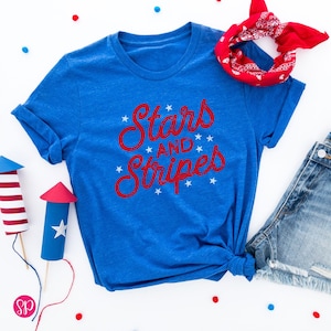 Cute 4th of July T-Shirt, Stars and Stripes Graphic Tee, Red White and Blue Shirt