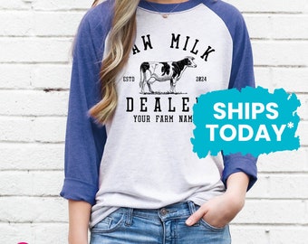 Personalized Farm Raglan Shirt, Raw Milk Dealer Raglan, Custom Farm Name Gifts