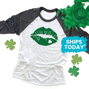 Shamrock Lips, St Paddys Day Graphic Baseball Tee, St Patricks Day Raglan Shirt