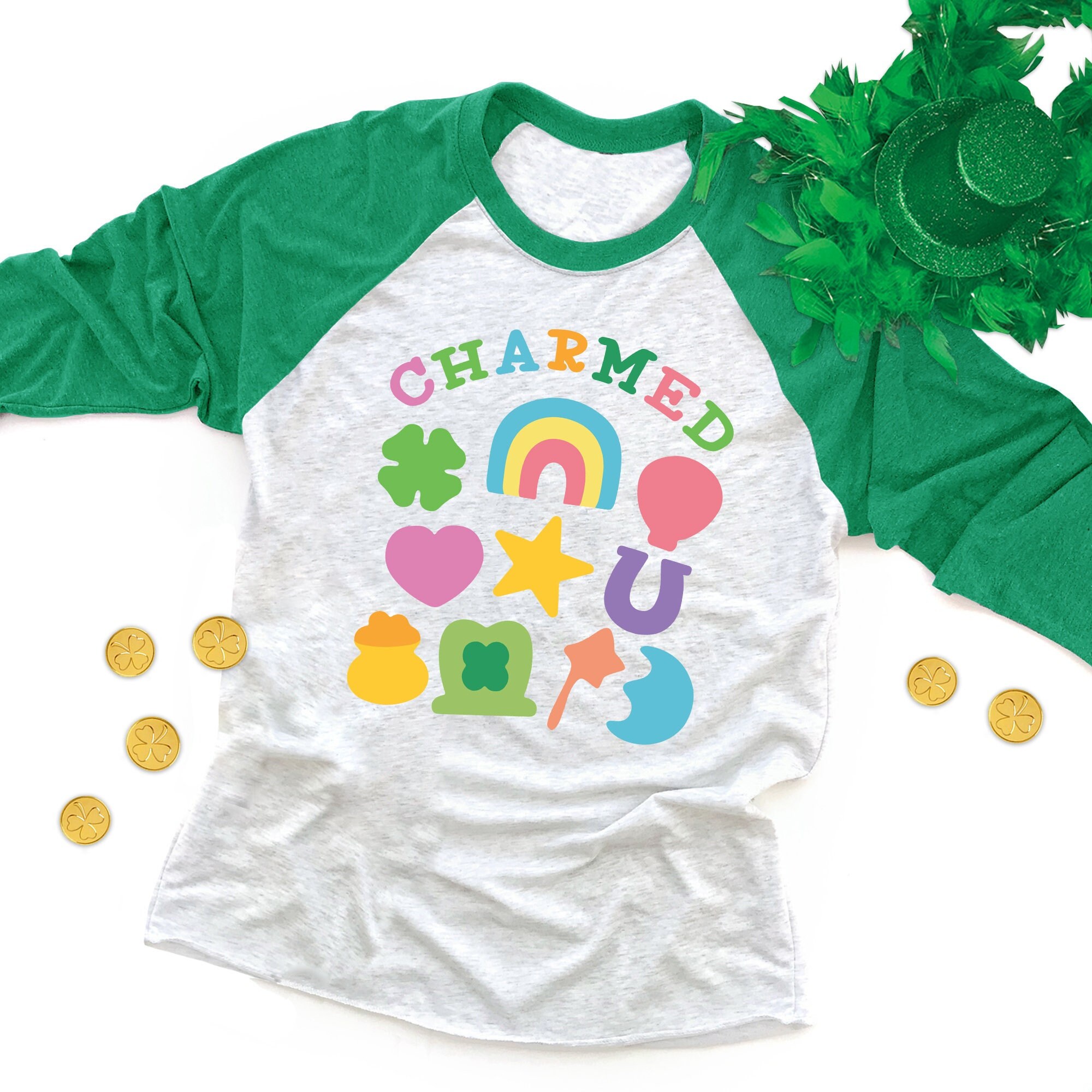 CHARMED St Patricks Day Raglan Shirt: Lucky Charm Irish Graphic