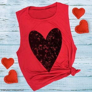 Distressed Heart Muscle Tee, Heart Shirts for Women, Valentine&#39;s Day Workout Tank Top