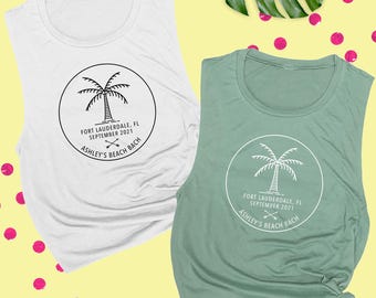 Personalized Beach Bachelorette Party Muscle Tee: Palm Tree Tank Top