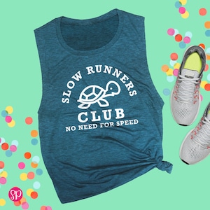 Slow Runners Club, Funny Turtle Running Tank, Muscle Tee Shirt Women