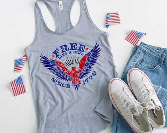 Free Like a Bird Tank Top: Patriotic 4th of July Women's Graphic Tee