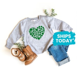 Shamrock Heart Kids Sweatshirt, Cute Heart Sweat Shirt, St Patricks Day Sweater for Toddler and Youth
