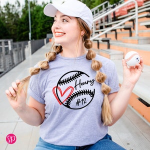 Personalized Baseball Heart with Name & Number, Custom Name Game Day Shirt, Baseball Mom Shirts