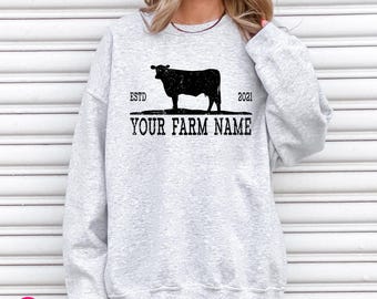 Custom Farm Name with Cow Sweater: Personalized Farming Sweatshirt for Adult & Kids