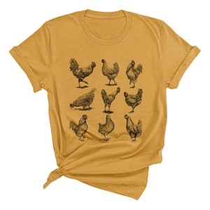 Vintage Chickens Graphic Tee, Cute Farming Shirts, Gift for Chicken Lover BLACK INK image 3