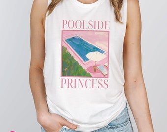 Funny Summer Womens Muscle Tee: Poolside Princess Tank Top