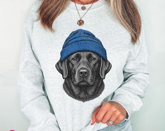 Black Labrador with Beanie Sweater: Dog Mom Pullover Sweatshirt