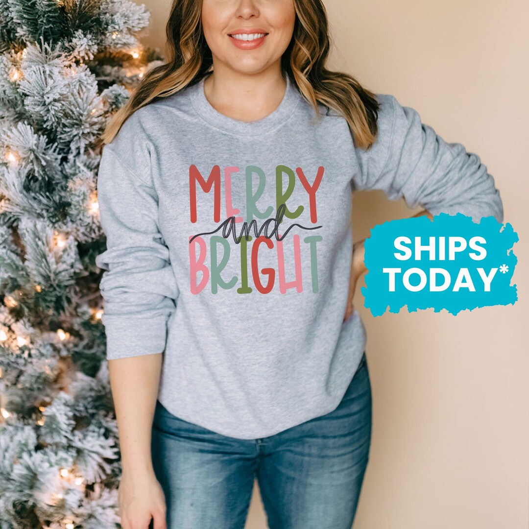 Merry and Bright Sweatshirt Womens Christmas Sweater Cute - Etsy