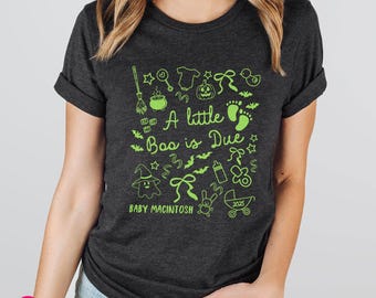 Halloween Personalized A Little Boo is Due Graphic Tee for Expecting Mom