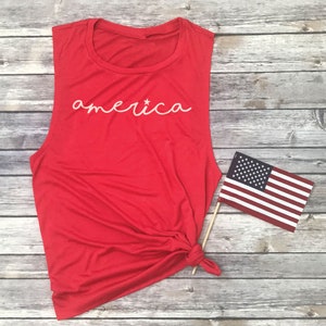 America Muscle Tank, Womens 4th of July Tank Top, Cute 4th of July Shirt (AMERICA with STAR)