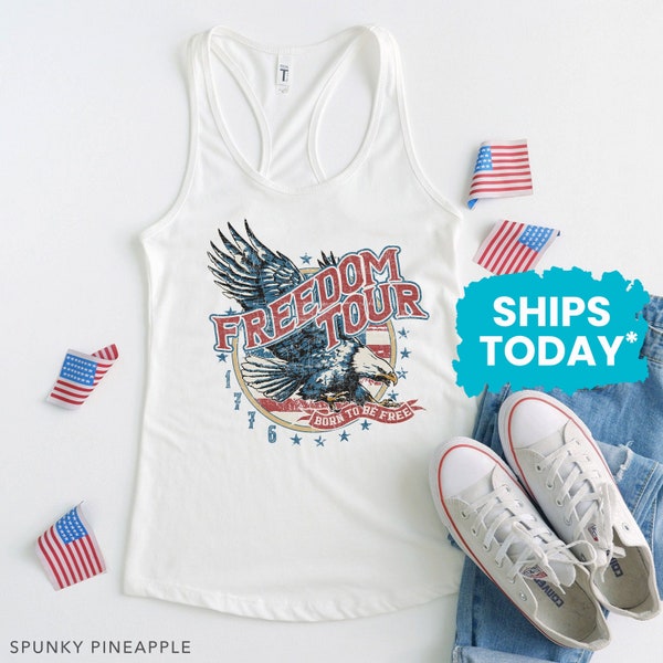 USA Freedom Tour American Eagle Tank Top, Womens 4th of July Graphic Tanks, Patriotic Tops for Women