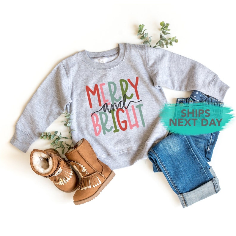 Merry and Bright Kids Sweatshirt, Toddler Christmas Sweater, Toddler Crewneck Sweatshirt 