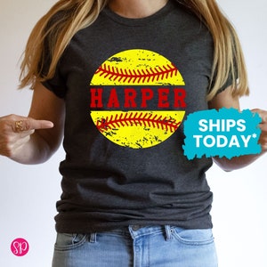 Distressed Softball with Custom Name, Softball Mom Shirt, Sport Lover Shirts