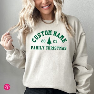 Sweat-shirts assortis pour les fêtes de fin d'année : pull arbre de Noël avec prénom personnalisé