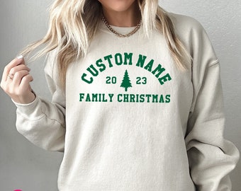 Family Holiday Matching Sweatshirts, Custom Name Christmas Tree Sweatshirt, Xmas Party Outfit