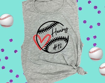 Custom Baseball Heart Women's Muscle Tee: Personalized Name & Number Tank Top